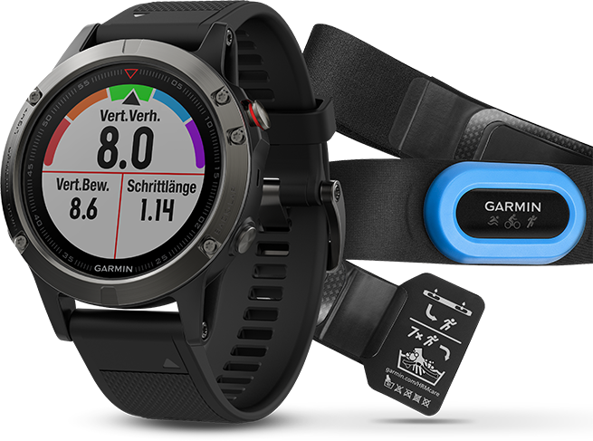 Часы Garmin (Гармин) FENIX 5 серые с черным ремешком и HRM - Tri